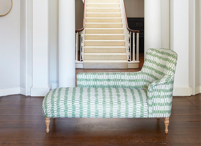 Anglesey LHF Chaise in V&A Brompton Collection Ikat Basil